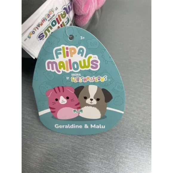 Squishmallows “FlipaMallows” 8” Geraldine And Malu Pink Cat And Grey Dog - Picture 7 of 10